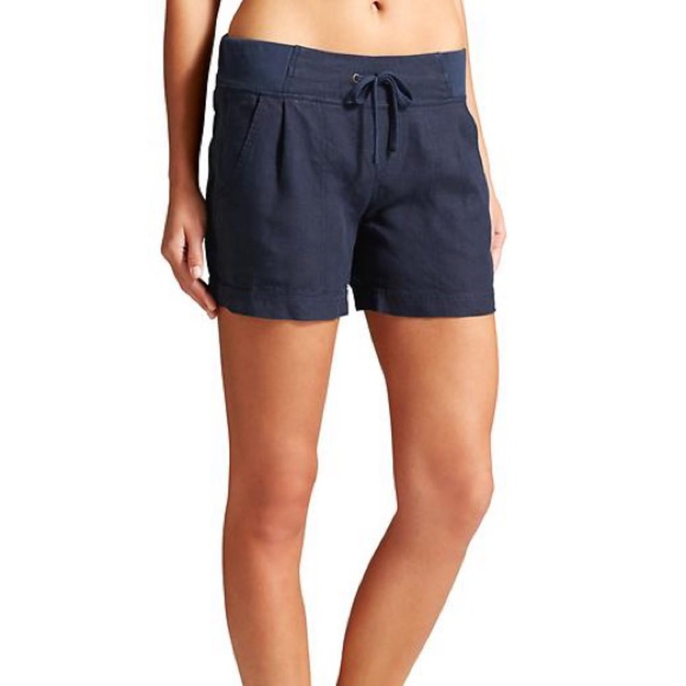 Athleta Navy Blue Linen Drawstring Shorts Size 4